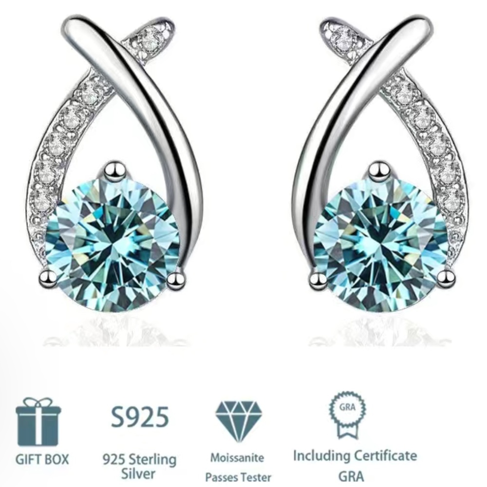 Elegant Silver and Blue Moissanite Earrings